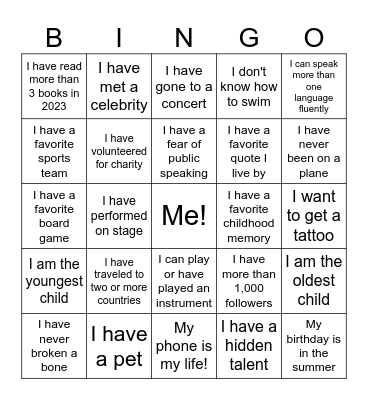 Getting to Know You Bingo Card