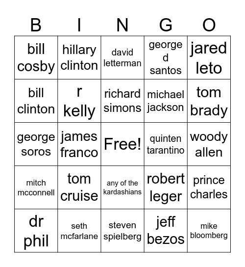 epstien island Bingo Card