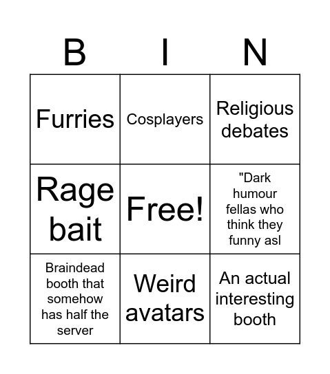 Rate My Avatar Bingo Card