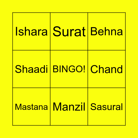 Sidhant ki Shaadi Bingo Card