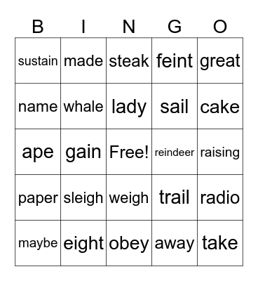 Long A BINGO Card