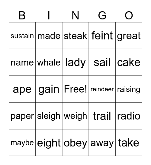 Long A BINGO Card