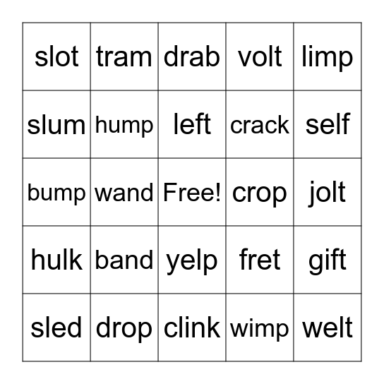 Short Vowel Sounds Bingo Card