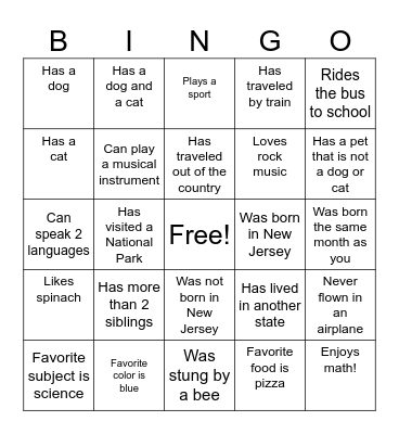 Getting To Know You Better Bingo Card