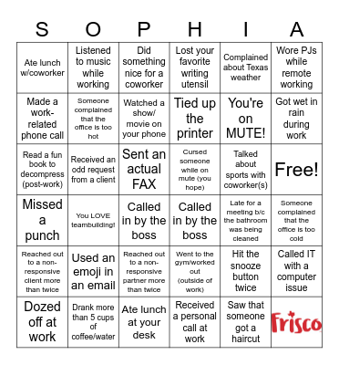 Workplace Bingo Card
