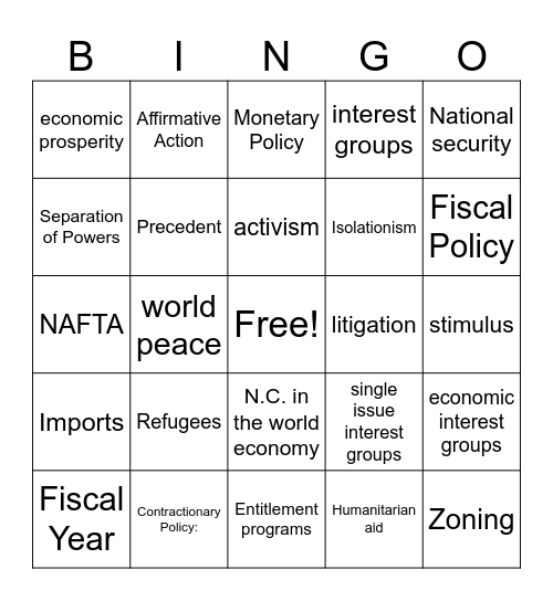 Unit 8 Bingo Card