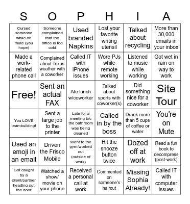 Workplace Bingo Card