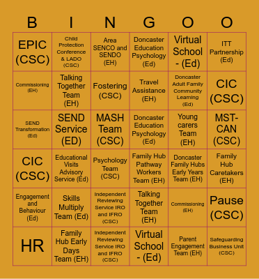 CYPF Bingo Card