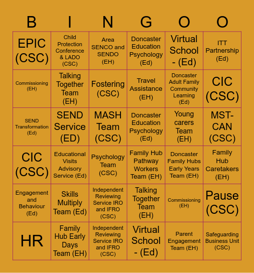 CYPF Bingo Card