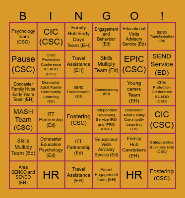 CYPF Bingo Card