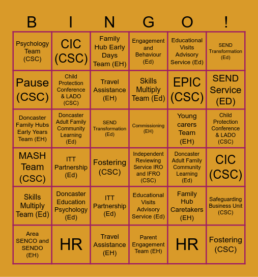 CYPF Bingo Card