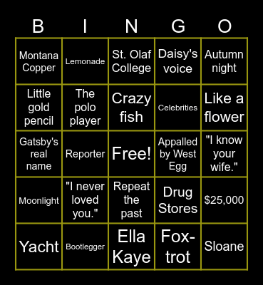 Gatsby Chapter 6 Bingo! Bingo Card