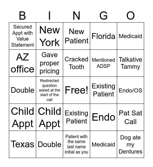 Friday Bingo Card