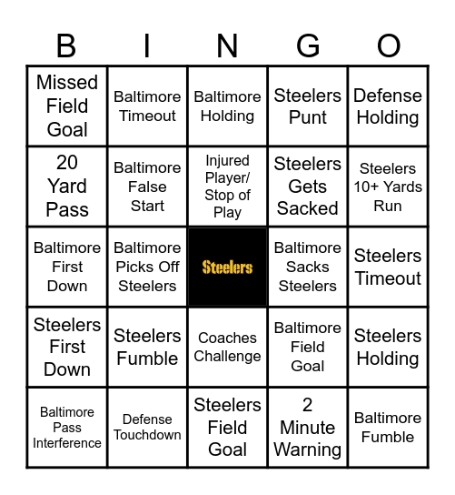 Steelers Bingo Card