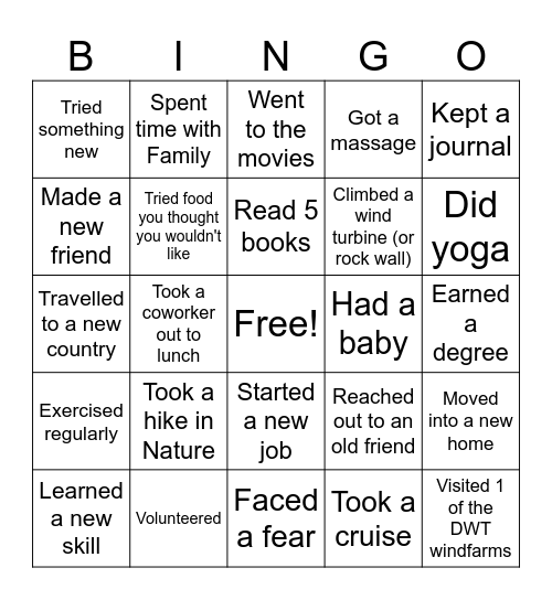 2023 Year in Review Bingo Card