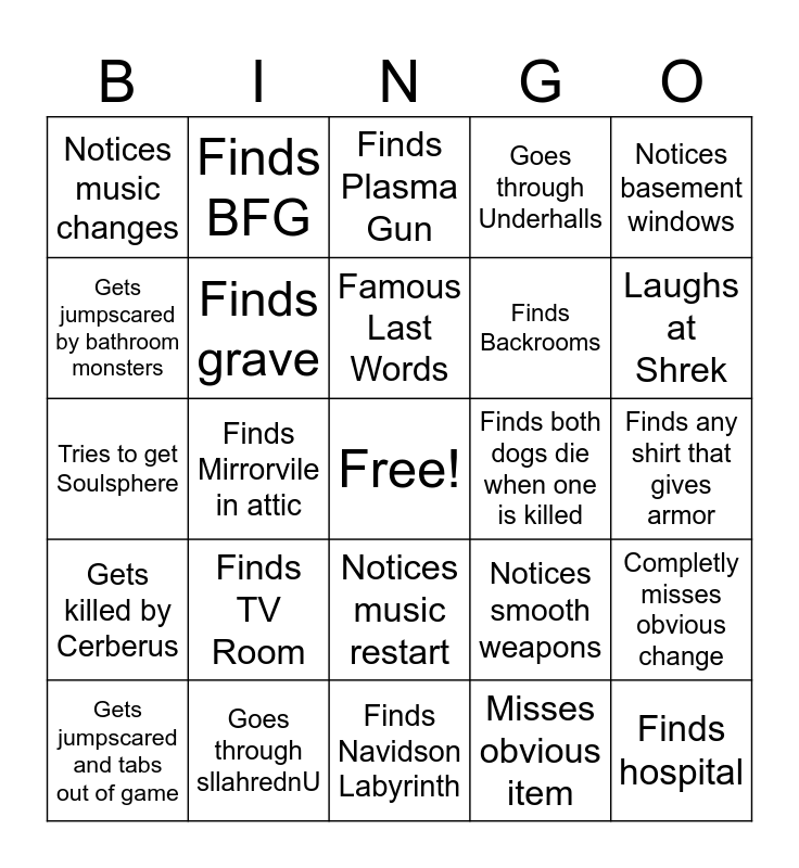 Myhouse.wad Playthrough Bingo Card