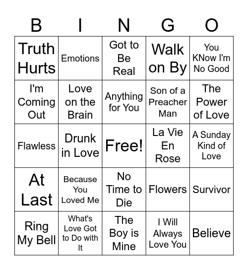 Jan 5th Divas Bingo Card