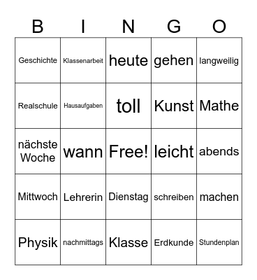 Wortschatz Bingo Card