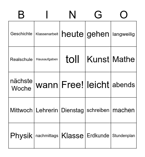 Wortschatz Bingo Card