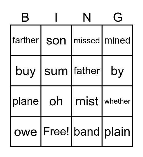 L3 U1-6 Sound Alike Words Game 2 Bingo Card