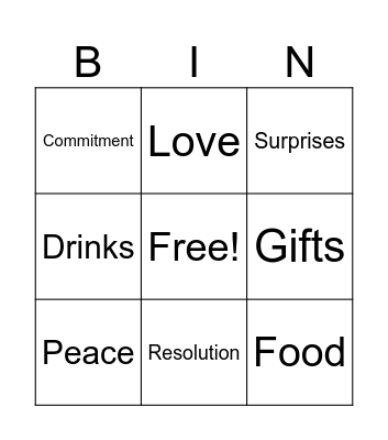New year Bingo Card