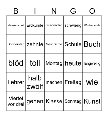 Wortschatz Bingo Card