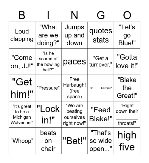 Go Blue! Bingo Card