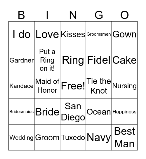 Bridal Shower Bingo Card