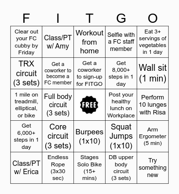 FITGO Bingo Card