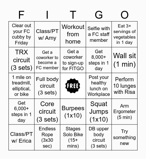 FITGO Bingo Card