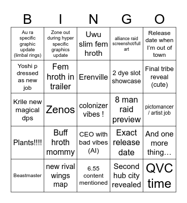 Fan Fest Delulu Bingo Card