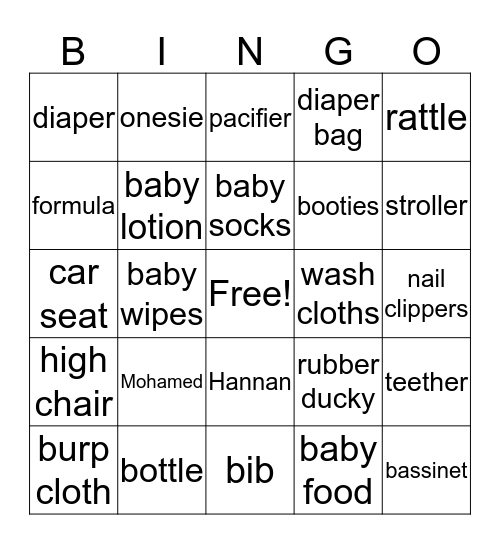 Baby Shower  Bingo Card