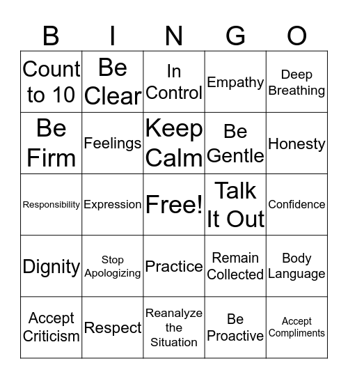 ASSERTIVE Bingo Card