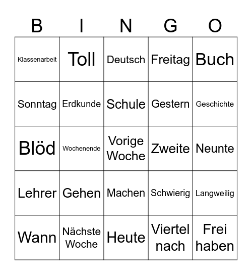 Wortschatz Bingo Card