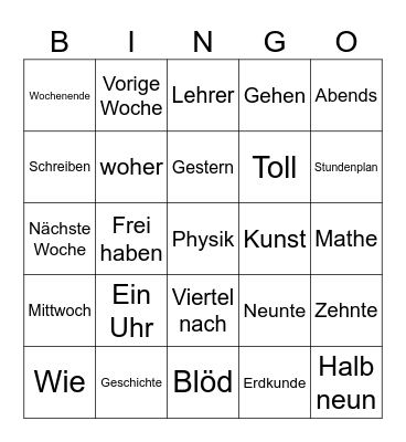 Wortschatz Bingo Card