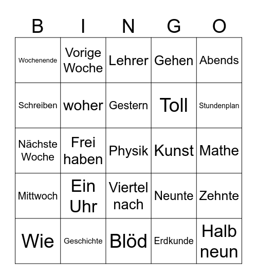 Wortschatz Bingo Card