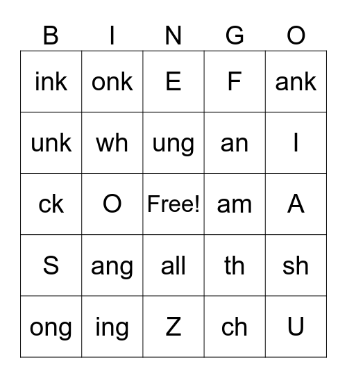 Fundations Sound Bingo 2 Bingo Card