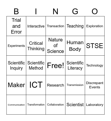 P/J Science Bingo Card