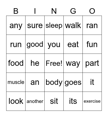 January Sight Words Bingo Card