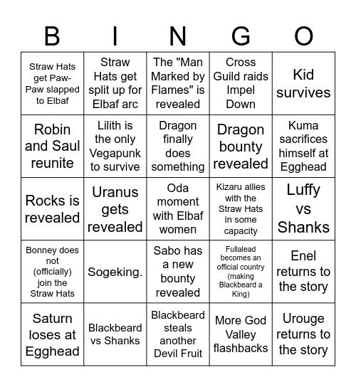 One Piece 2024 Bingo Card