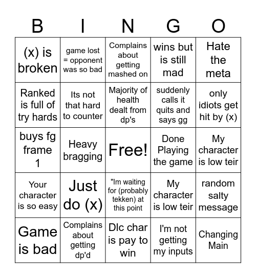 Alex's Salty FG Bingo Card