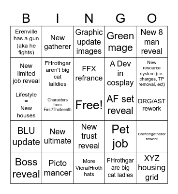 FFXIV fan fest Bingo Card