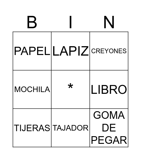 LA ESCUELA Bingo Card