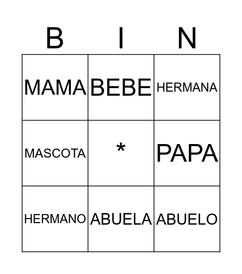 LA FAMILIA Bingo Card