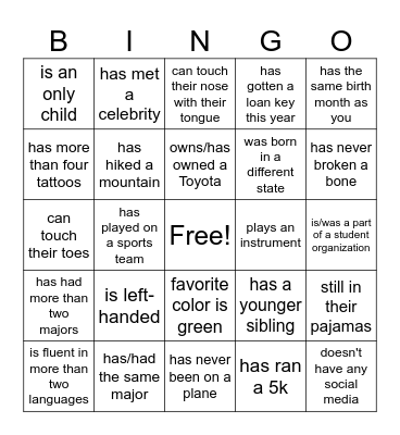 Icebreaker Bingo Card