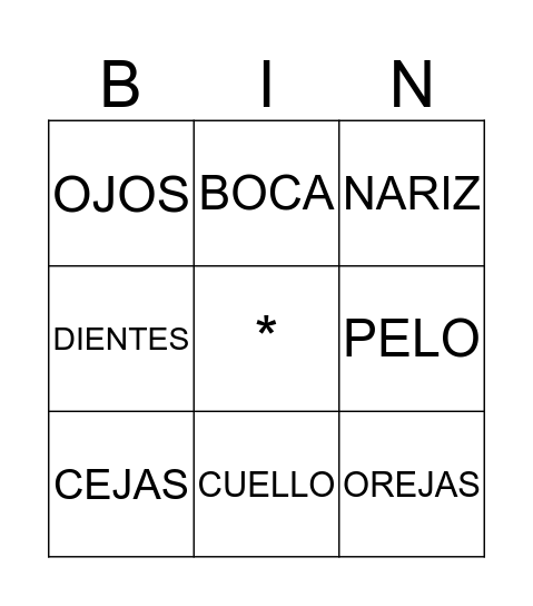 LA CABEZA Bingo Card