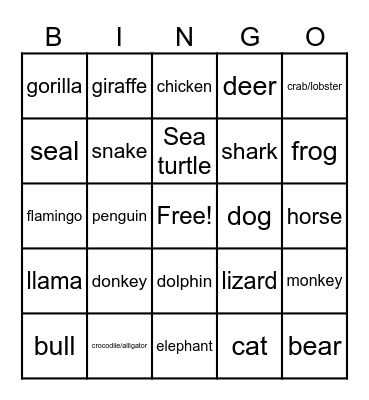 Animal signs Bingo Card