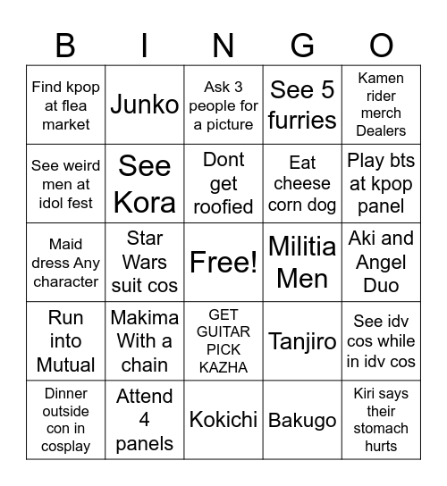 Ichiban Bingo Card