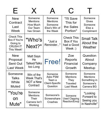 EM Monday Meeting BINGO Card