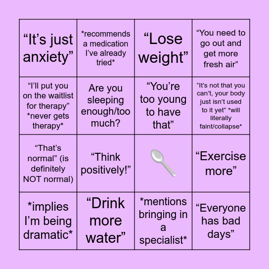 🥄Chronic illness bingo ♿️ Bingo Card